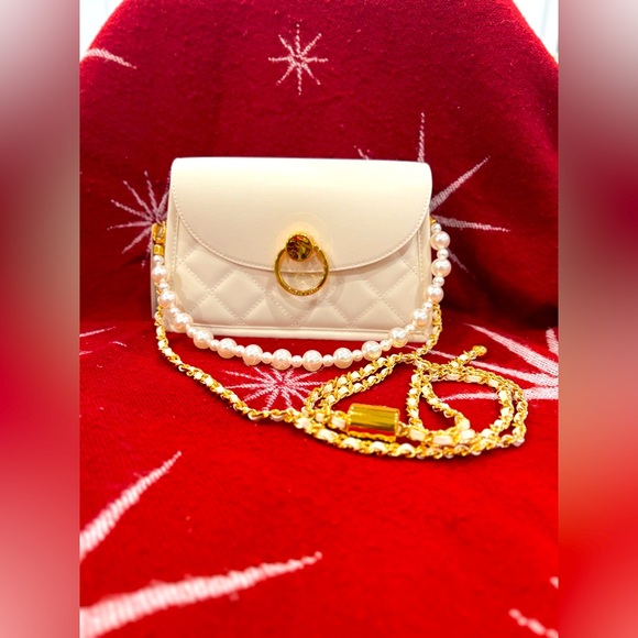 Charles & Keith Roza Beaded Handle Scarf Bag in Cream NWT - Picture 3 of 16